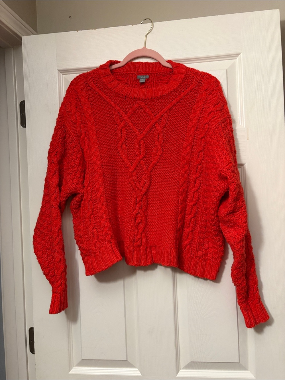 aerie Bright Red Cable Knit Crewneck Sweater